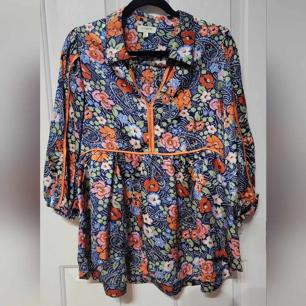 Umgee Boho Multicolor Floral Blouse Size Small Oversized